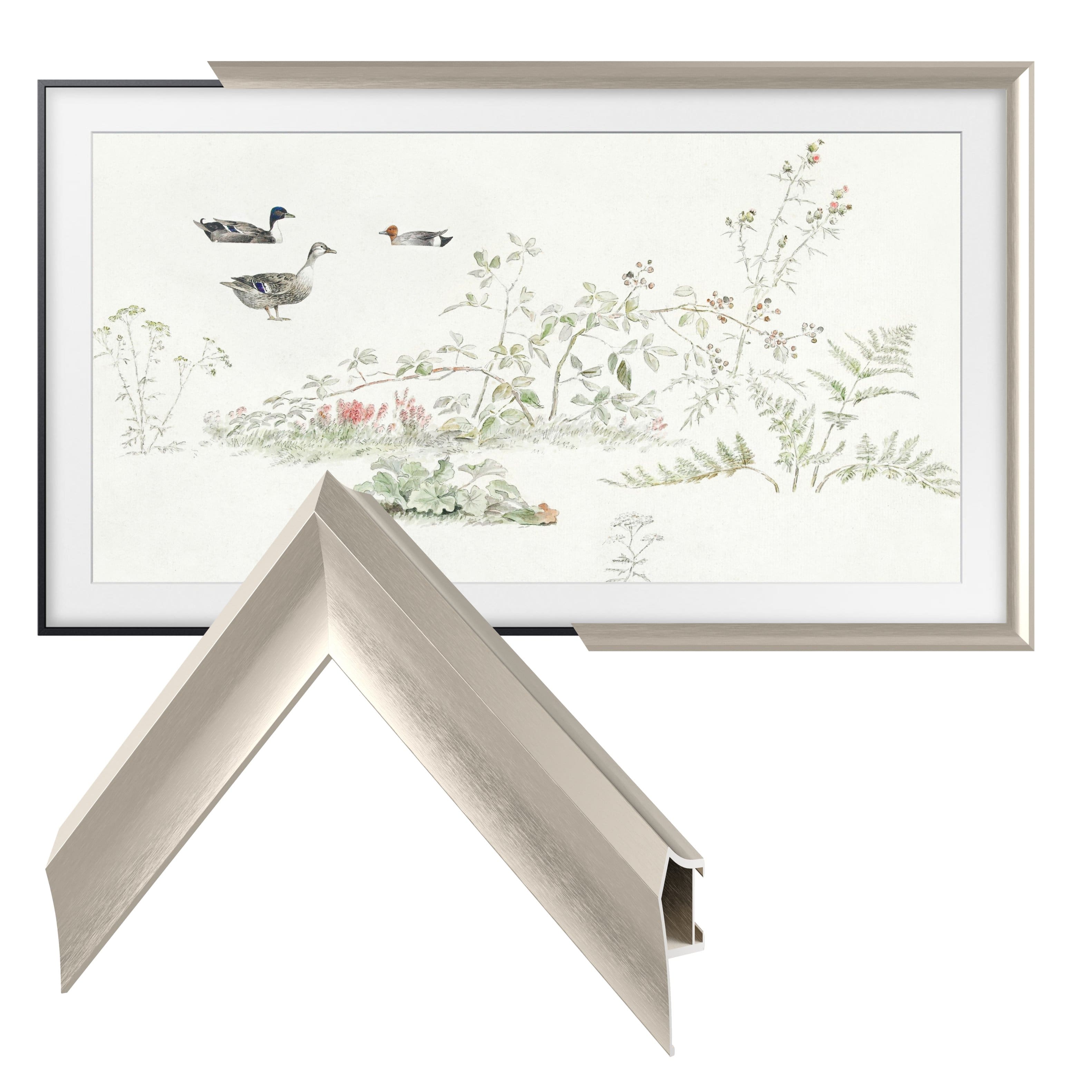 Left. Deco TV Frames - Alloy Prismatic Bezel for Samsung The Frame TV - 43" - German Silver.