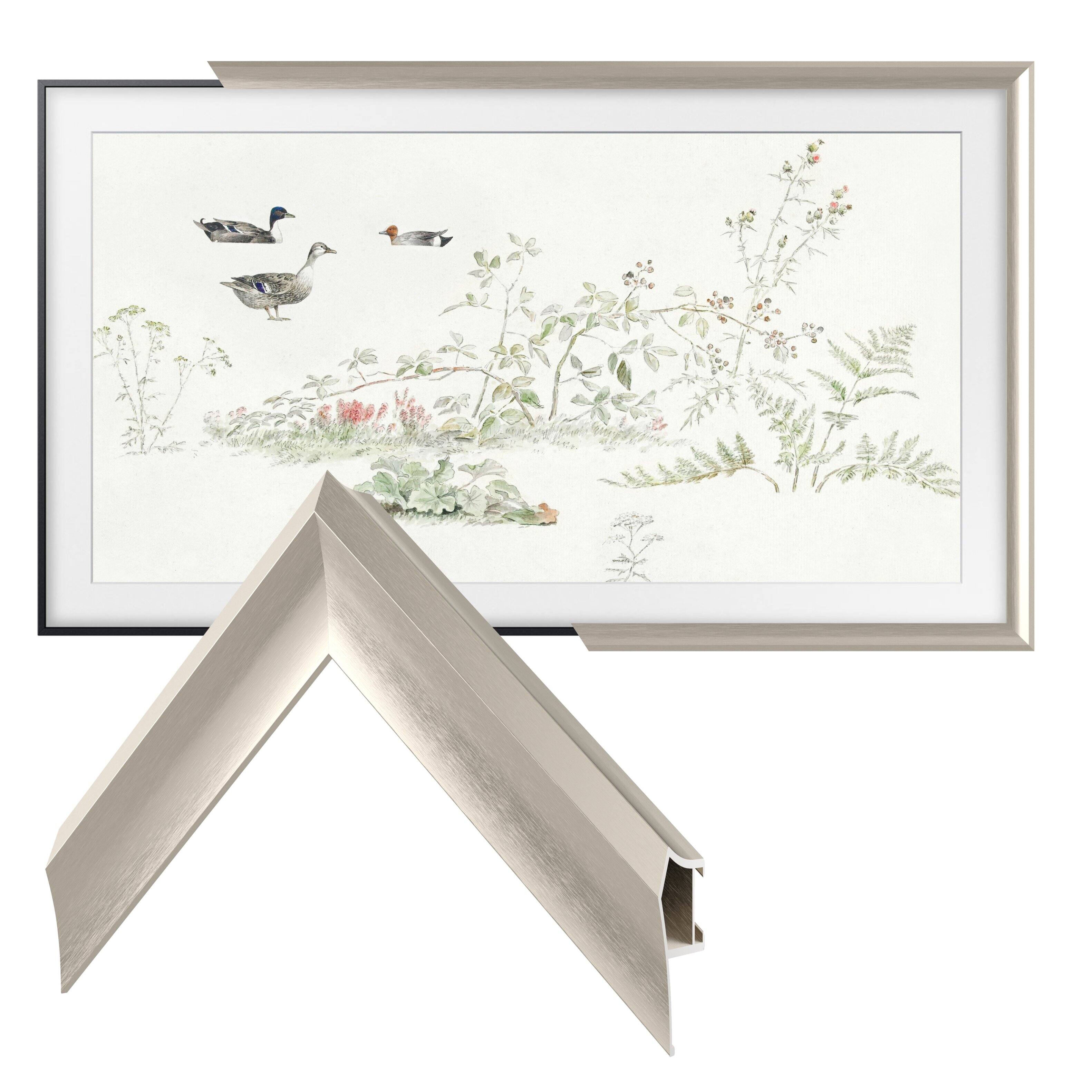 Left. Deco TV Frames - Alloy Prismatic Bezel for Samsung The Frame TV - 75" - German Silver.