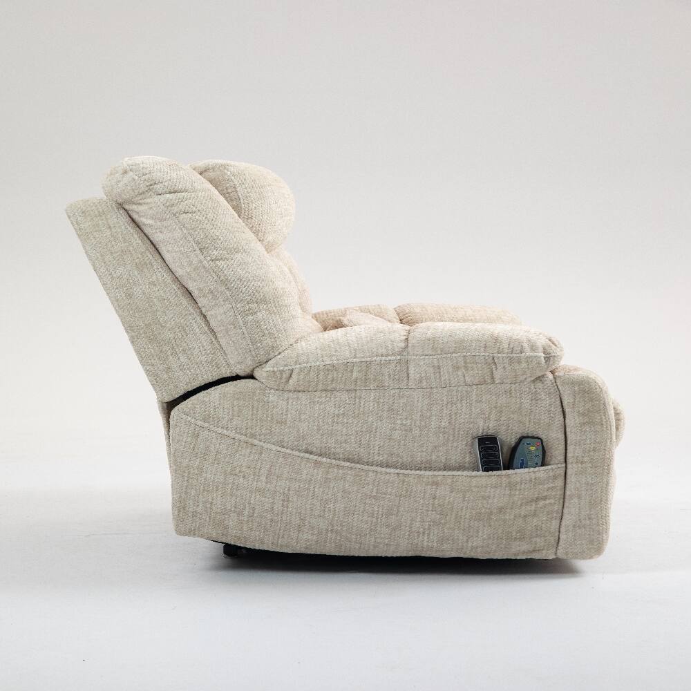 Angle. Ropilly - Ropilly power lift recliner for big and tall seniors lay flat lift chair with heat and massage cream chenille - Cream.