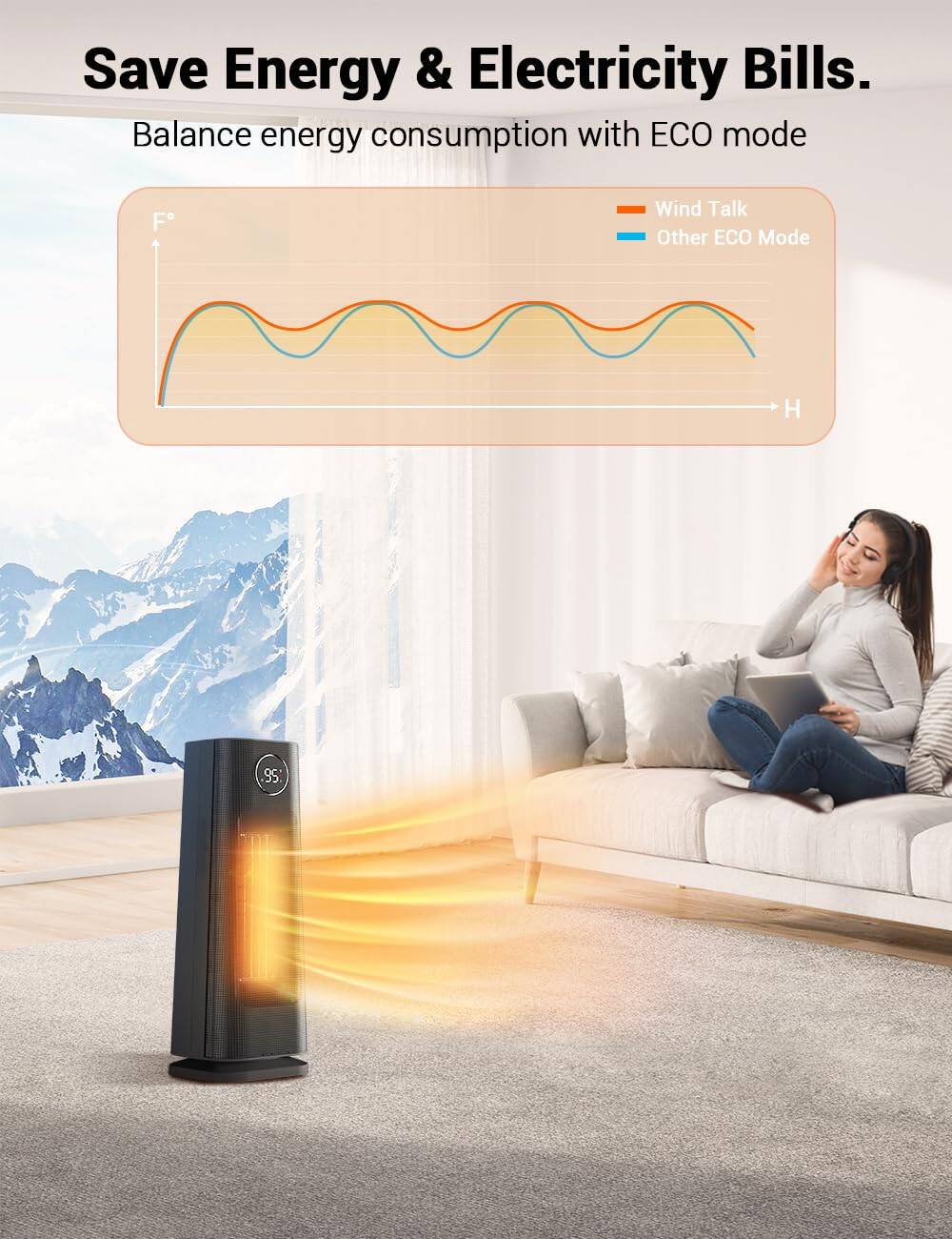 Save Energy & Electricity Bills.  
Balance energy consumption with ECO mode  

Wind Talk  
Other ECO Mode  

F°  
H