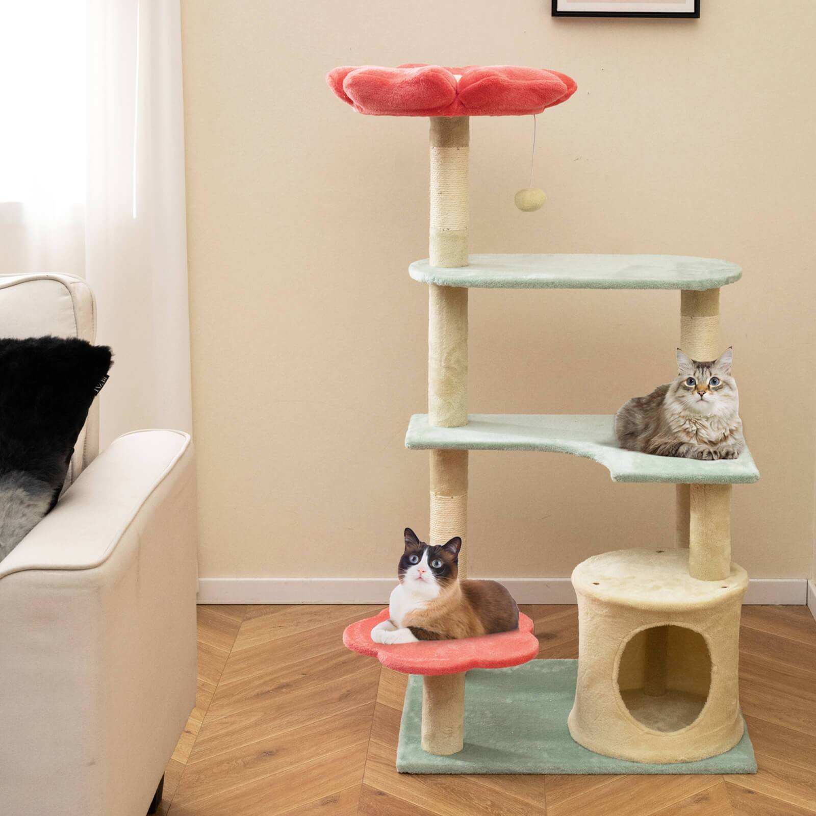 Alt View 1. Costway - Costway 49" Tall Cat Tree Multi-Level Aesthetic Floral Kitten Tower Indoor Cat Climbing Stand Activity Center - Beige,Blue,Red.