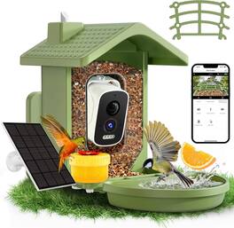 Luckbyte - Solar Powered Smart Bird Feeder with AI Camera 2.5K HD Video Weatherproof Bird Watcher Gift - Green