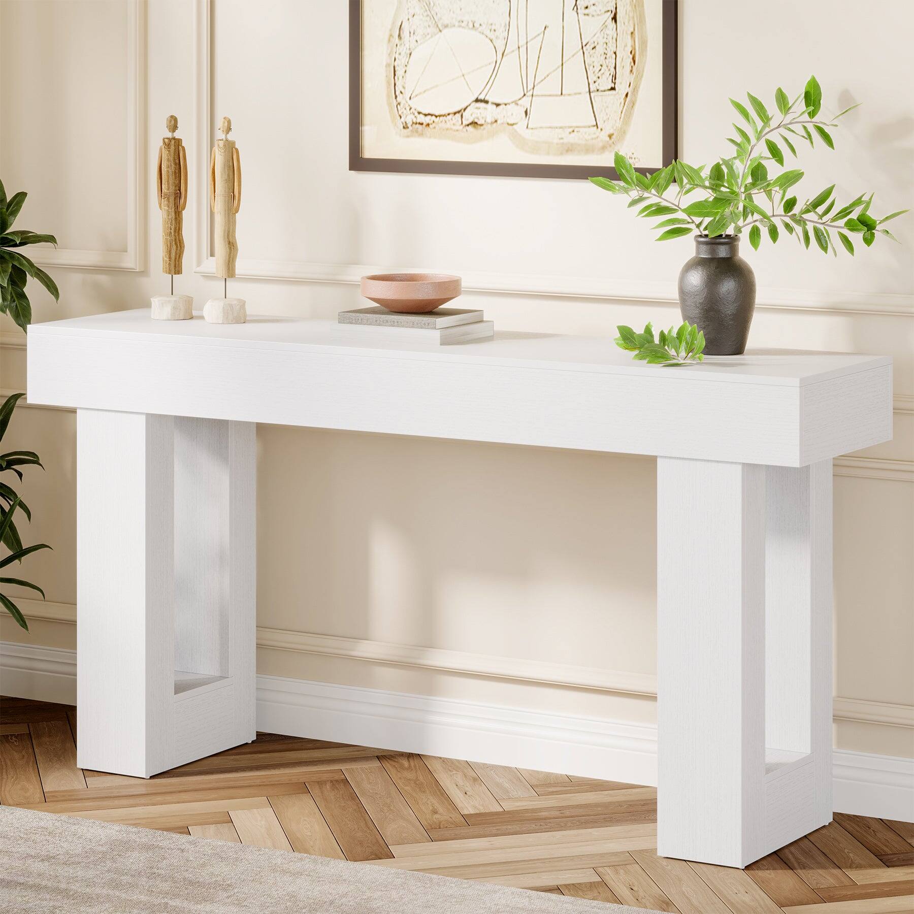Tribesigns - Console Table with Engineered Wood Construction and Rectangular Top for Entryway, Hallway and Living Room - White