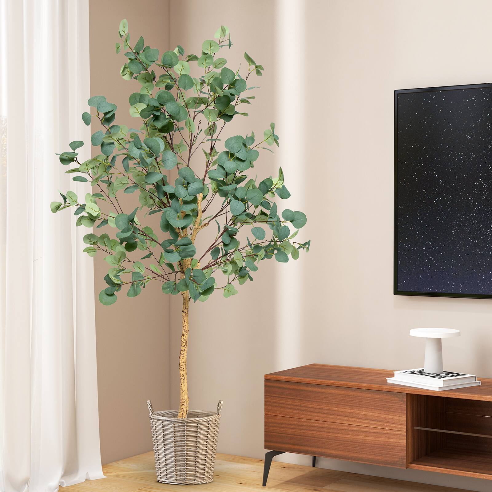 Alt View 1. Costway - Costway 2 PCS 5.5FT Artificial Tree Fake Eucalyptus Tree for Living Room Office Home - Green.