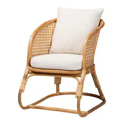 Front. bali & pari - Niko Bohemian Rattan Arm Chair - Light Honey/White.
