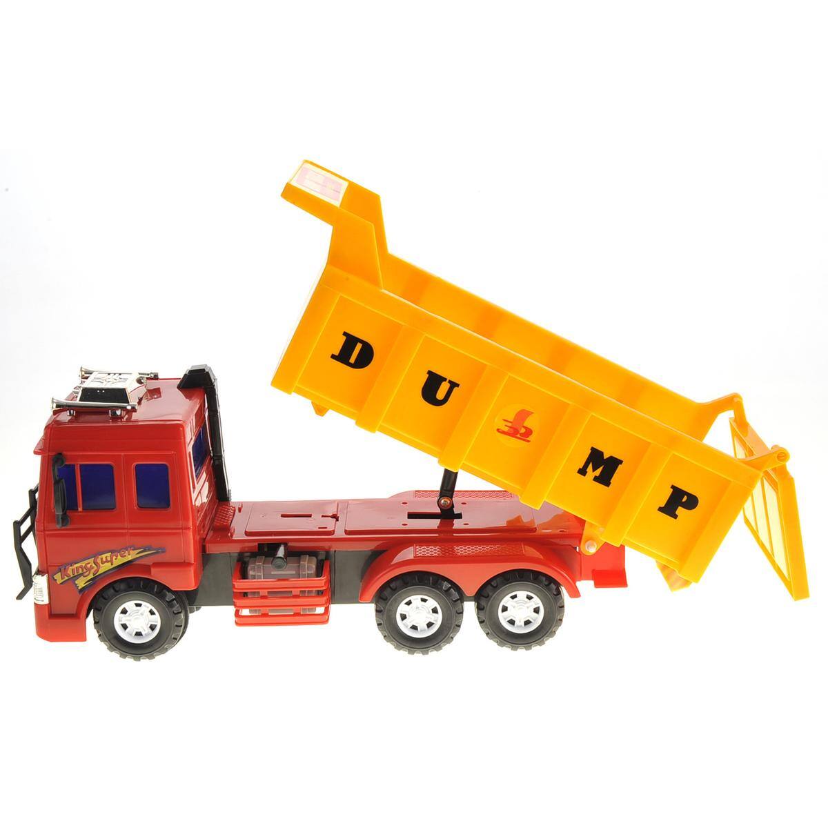 Back. JuzToys - Kids Toys Cars Realistic Construction Dump Truck Toy – Pull-Back Toy Vehicle with Liftable Dump Box – Red / Yellow - Multi.
