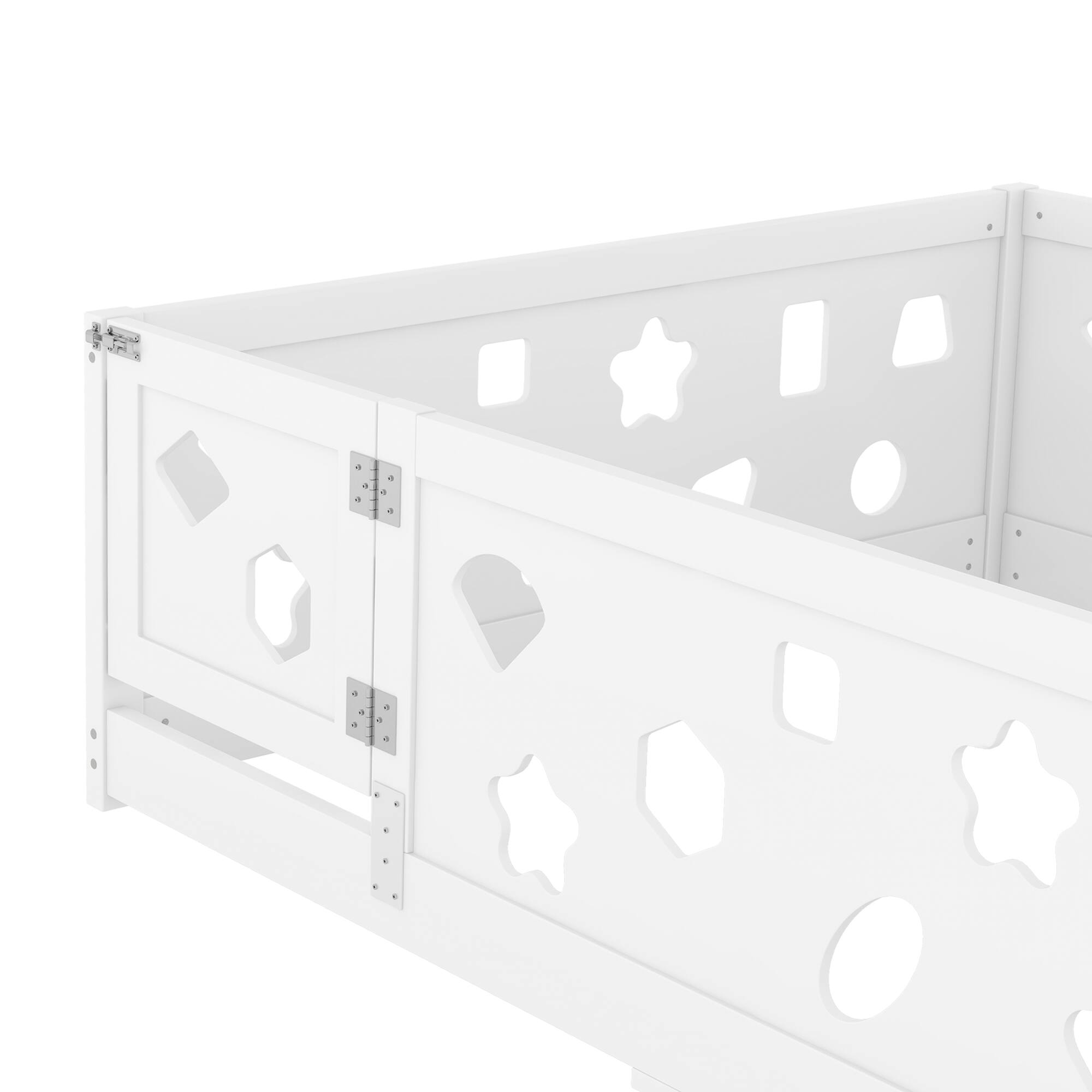 Alt View 8. Tiramisubest - Full Size Floor Bed with Heightened Safety Guardrails and Door, Solid Wood Bedframe with Rails No Slats Included, White - White.