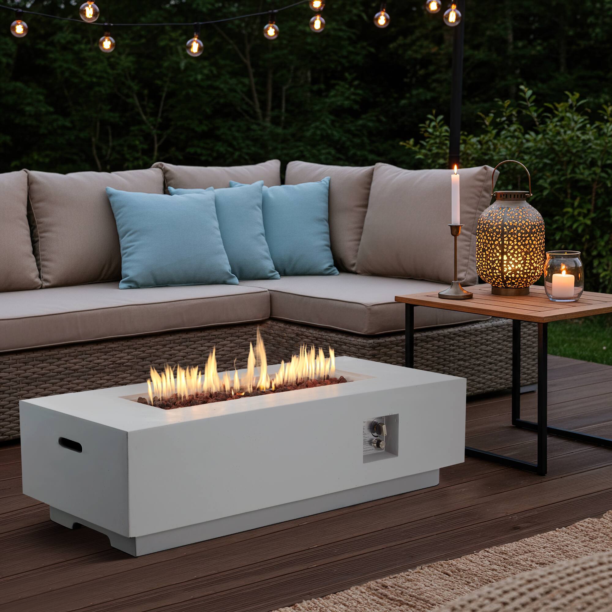 Alt View 5. U-HOMY - Modern Rectangle Propane Fire Pit Table, 50000 BTU Outdoor Gas Fire Table for Patio, Backyard & Deck.