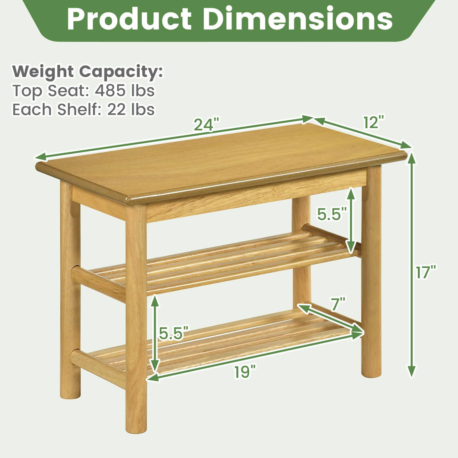 Product Dimensions  
Weight Capacity:  
Top Seat: 485 lbs  
Each Shelf: 22 lbs  

24"  
12"  
5.5"  
17"  
7"  
5.5"  
19"