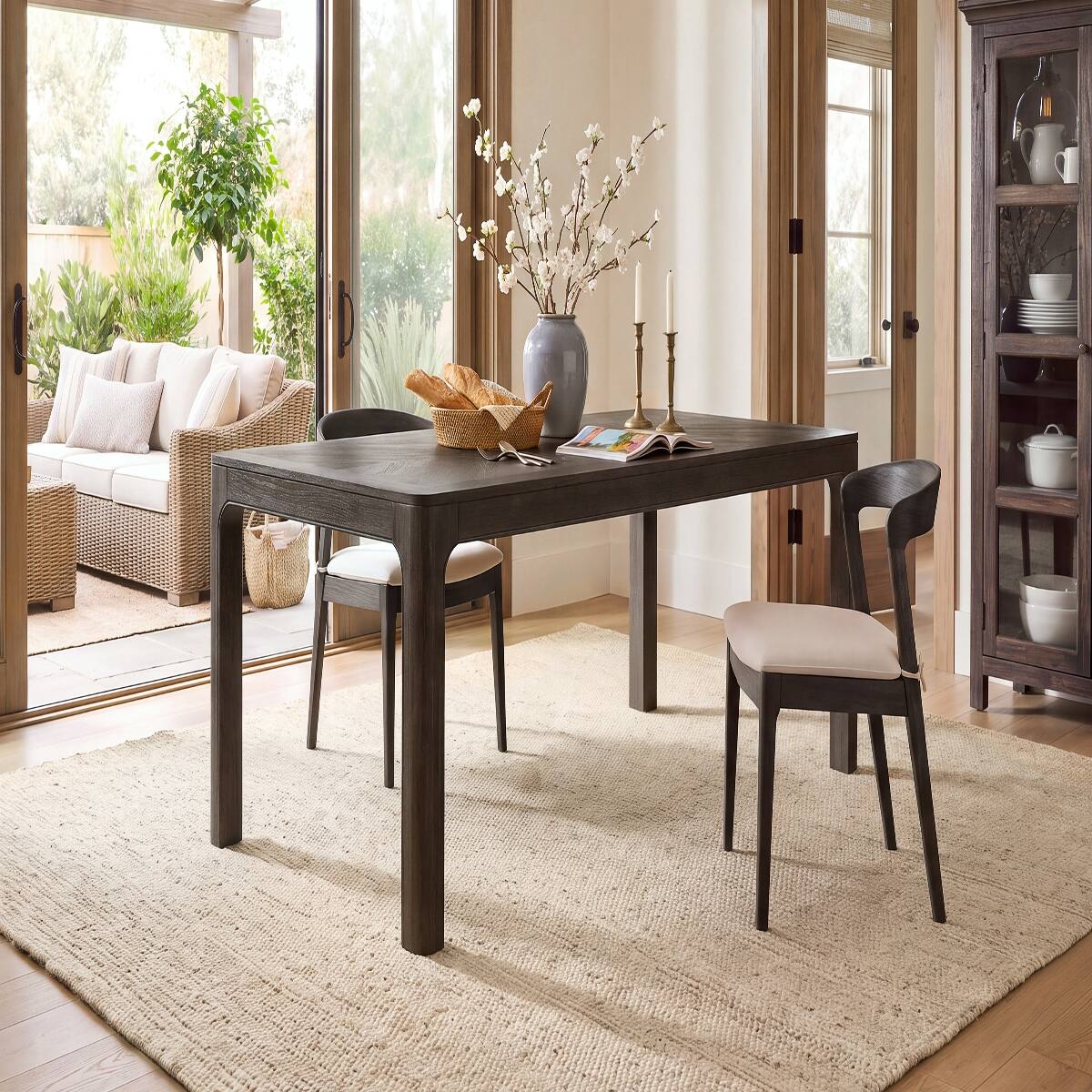Loheer Rectangular Dining Table, Oak Veneer Parquet Style Top, Rounded ...