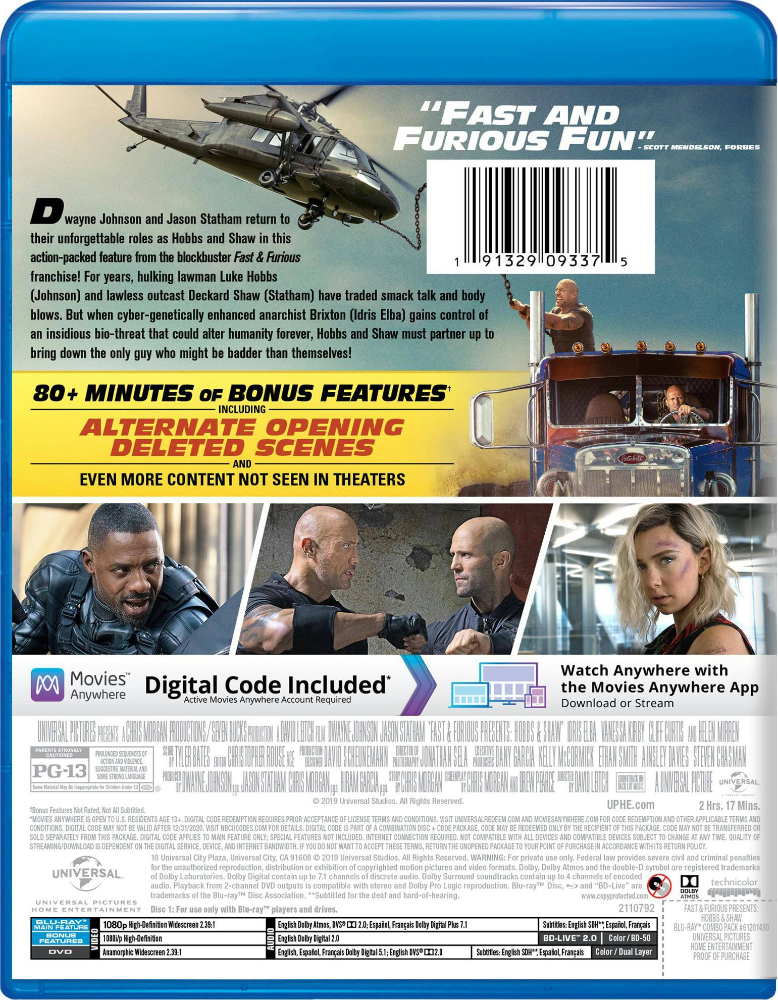 Angle. Fast & Furious Presents: Hobbs & Shaw (DVD + Digital) [Blu-ray].