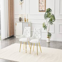 Loheer - Crocodile Pattern Dining Chair PU Leather Accent Chair Diamond Tufted Set of 2 - White
