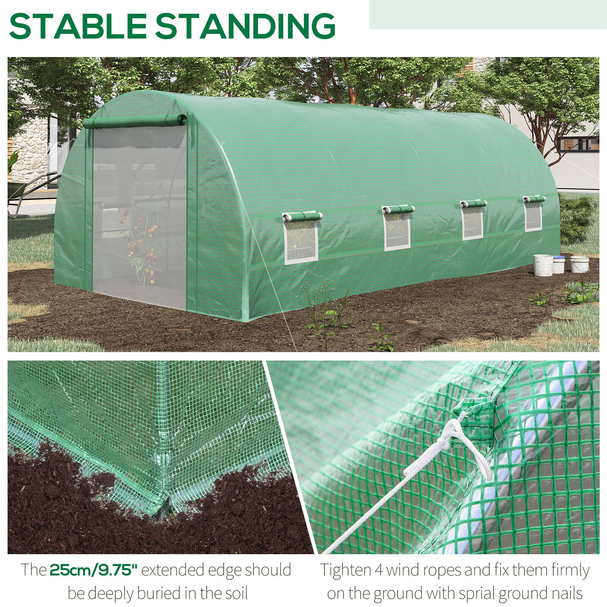 STABLE STANDING

The 25cm/9.75" extended edge should be deeply buried in the soil

Tighten 4 wind ropes and fix them firmly on the ground with spiral ground nails