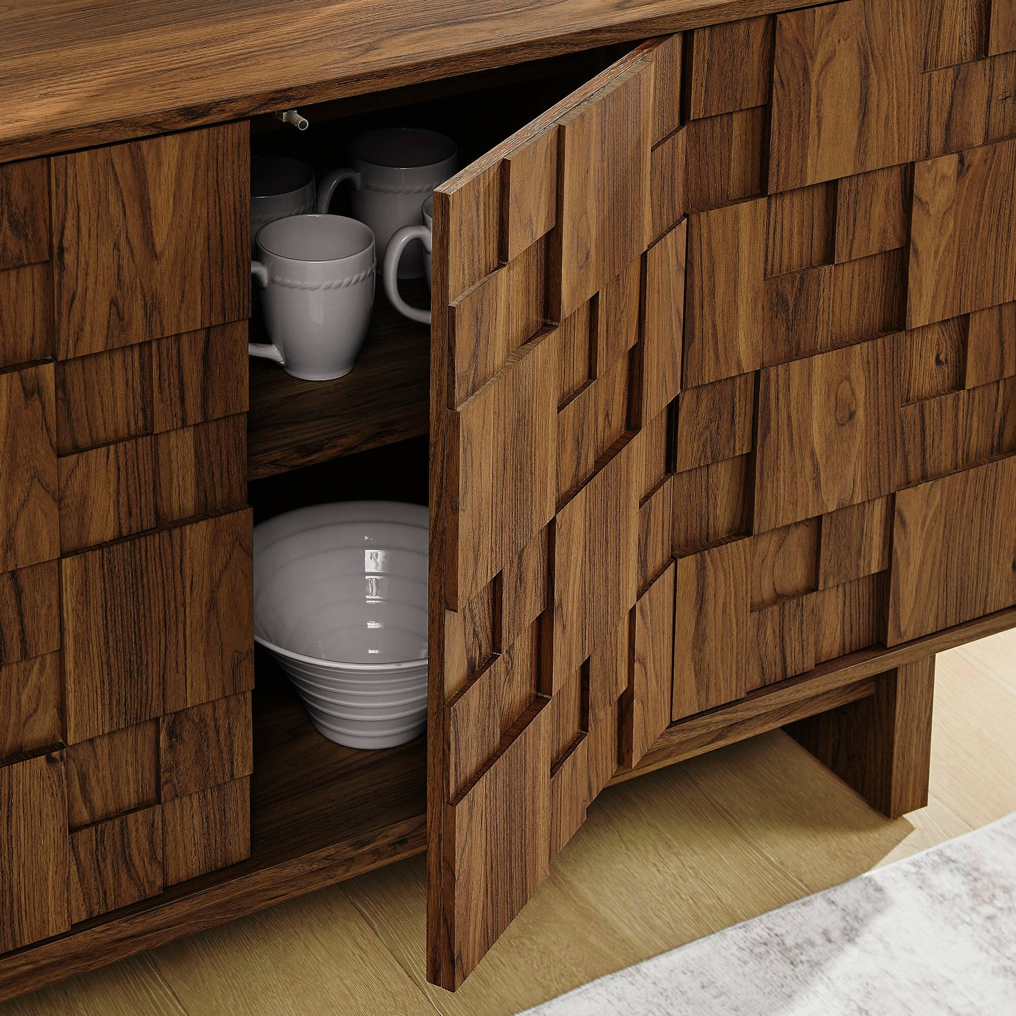 Alt View 2. Modway - Owen 59 Inch 4 Door Geometric Sideboard by Modway - Walnut.