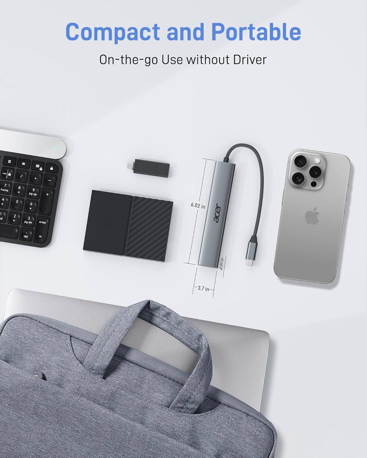 Compact and Portable  
On-the-go Use without Driver  

a0 - / - - 7 e -ono 9 - P - + 4 1 S 4 6 . 3 2 N 3 . Pg 9 ender del - 6.02 h in acer 8.51i 3.7 in