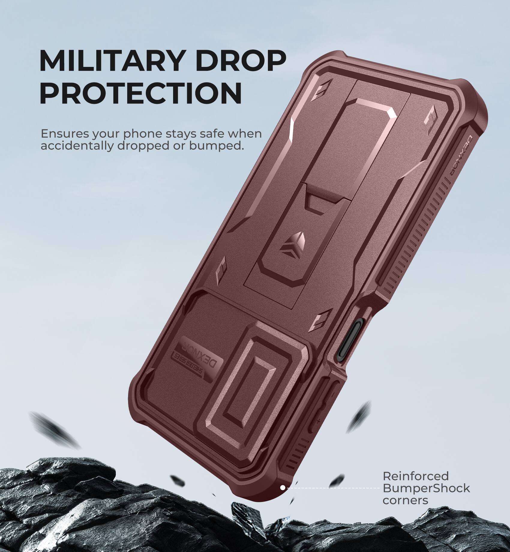MILITARY DROP PROTECTION  
Ensures your phone stays safe when accidentally dropped or bumped.  

Reinforced BumperShock corners