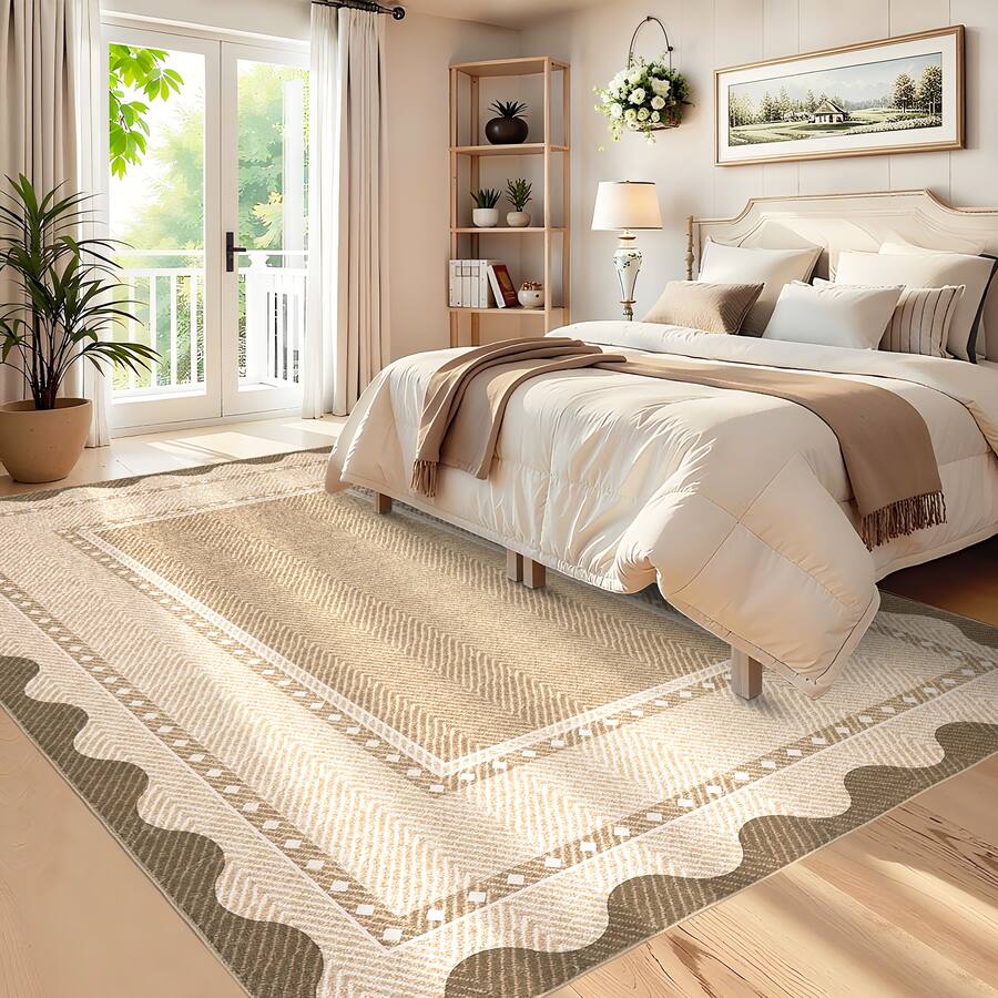 GARVEE Modern Textured Border Area Rug Minimalist Low Pile Non Slip ...