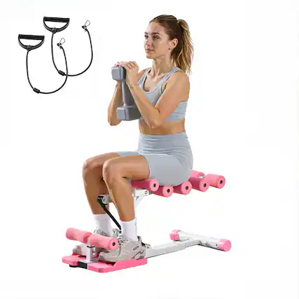 Front. VEVOR - Deep Squat Machine, Adjustable Glutes Trainer Machine with 3 High-Strength Resistance Bands, Folding Core Leg - White + pink.