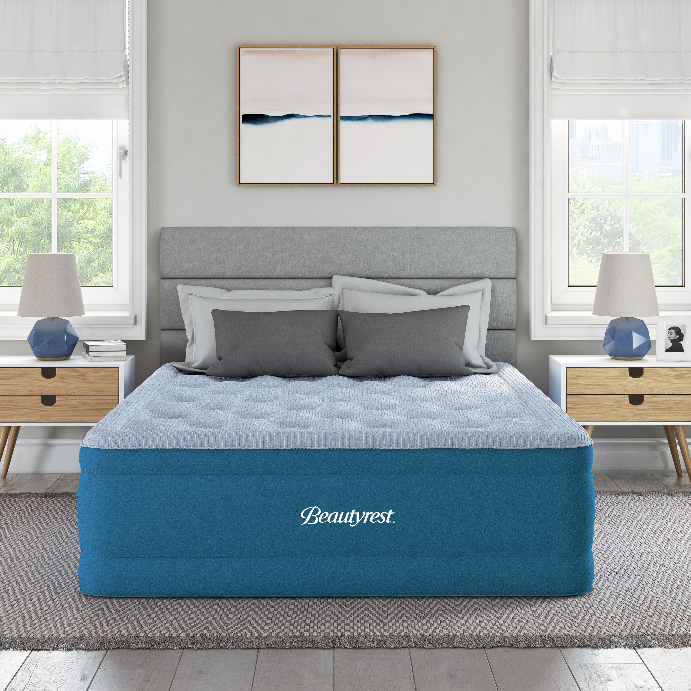 Beautyrest - 20" Sensair Air Mattress, Built-in Pump, Cooling Top, 750 lb Capacity - Gray/Blue