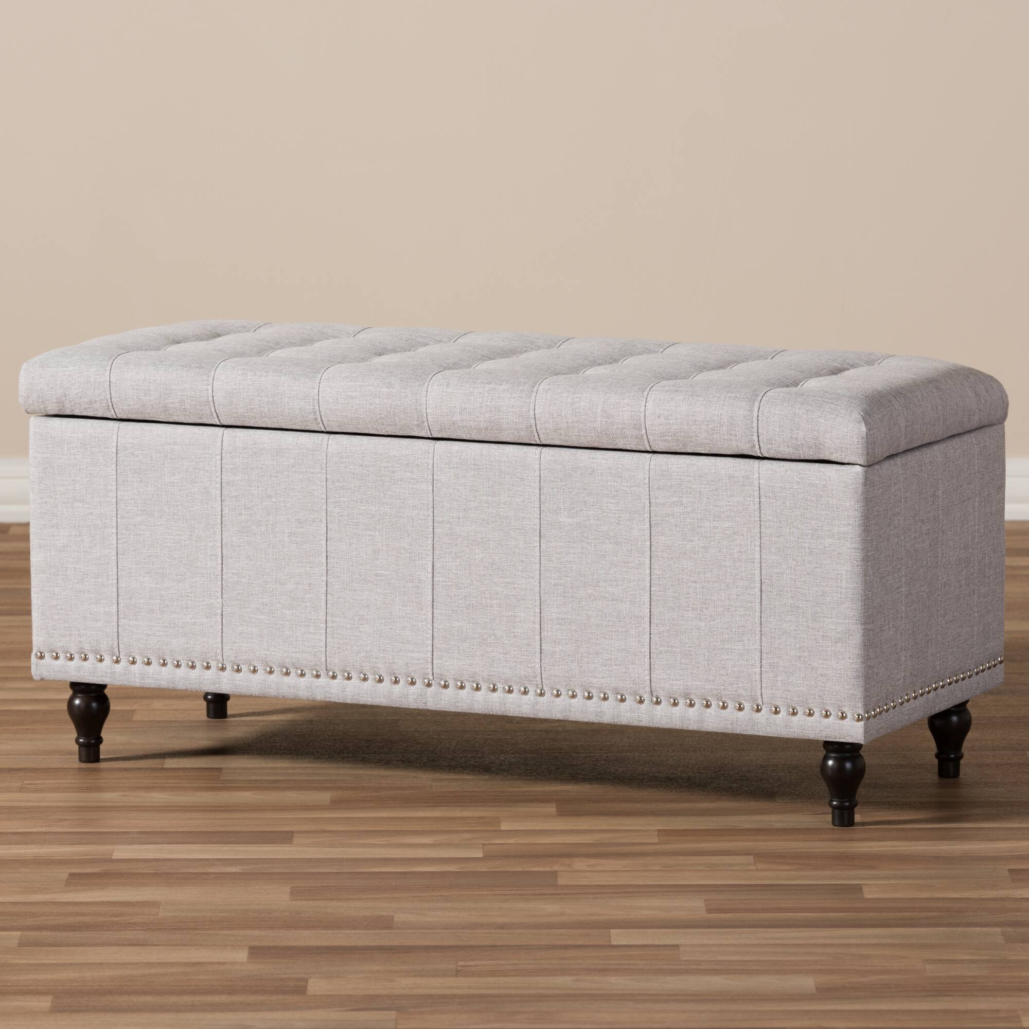 Alt View 6. Baxton Studio - Kaylee Modern Classic Fabric Upholstered Button-Tufting Storage Ottoman Bench - Grayish Beige.
