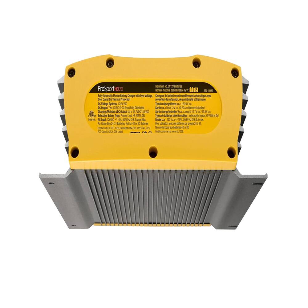 ProSportH20

Fully Automatic Marine Battery Charger with Over Voltage, Over Current & Thermal Protection

DC Voltage Systems: 12/24VDC
Charging/Maintenance VDC Output: 12V: 10.70VDC/13.8VDC, 24V: 21.40VDC/27.6VDC
AC Input: 120VAC/240VAC, 50/60Hz, 6.5 Amps Max
For Group Size 24-31 Batteries - Not for 6.5 or 8.5 Batteries
Conforms to UL STD 1236, Complies to SAA STD C22.2 No. 107
CE, FCC, Class D, CE, EMI/RFI Limited

Maximum No. of 12V Batteries: 12

Nombre maximum de batteries de 12V: 12

Chargement de batteries marine entièrement automatique avec protection surtension, de surintensité et thermique
Tension des systèmes c.c.: 12/24V