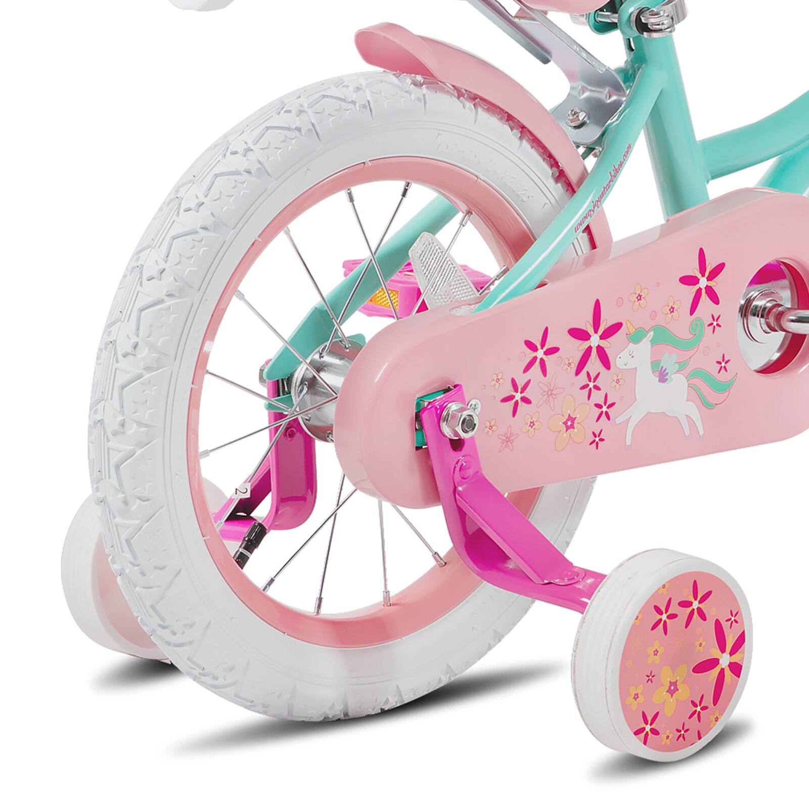 Alt View 5. JOYSTAR - Unicorn 12 Inch Kids Bike for Girls Boys Ages 2-4, Toddler Bicycles with Training Wheels & Basket, Doll Seat, Green - Green.