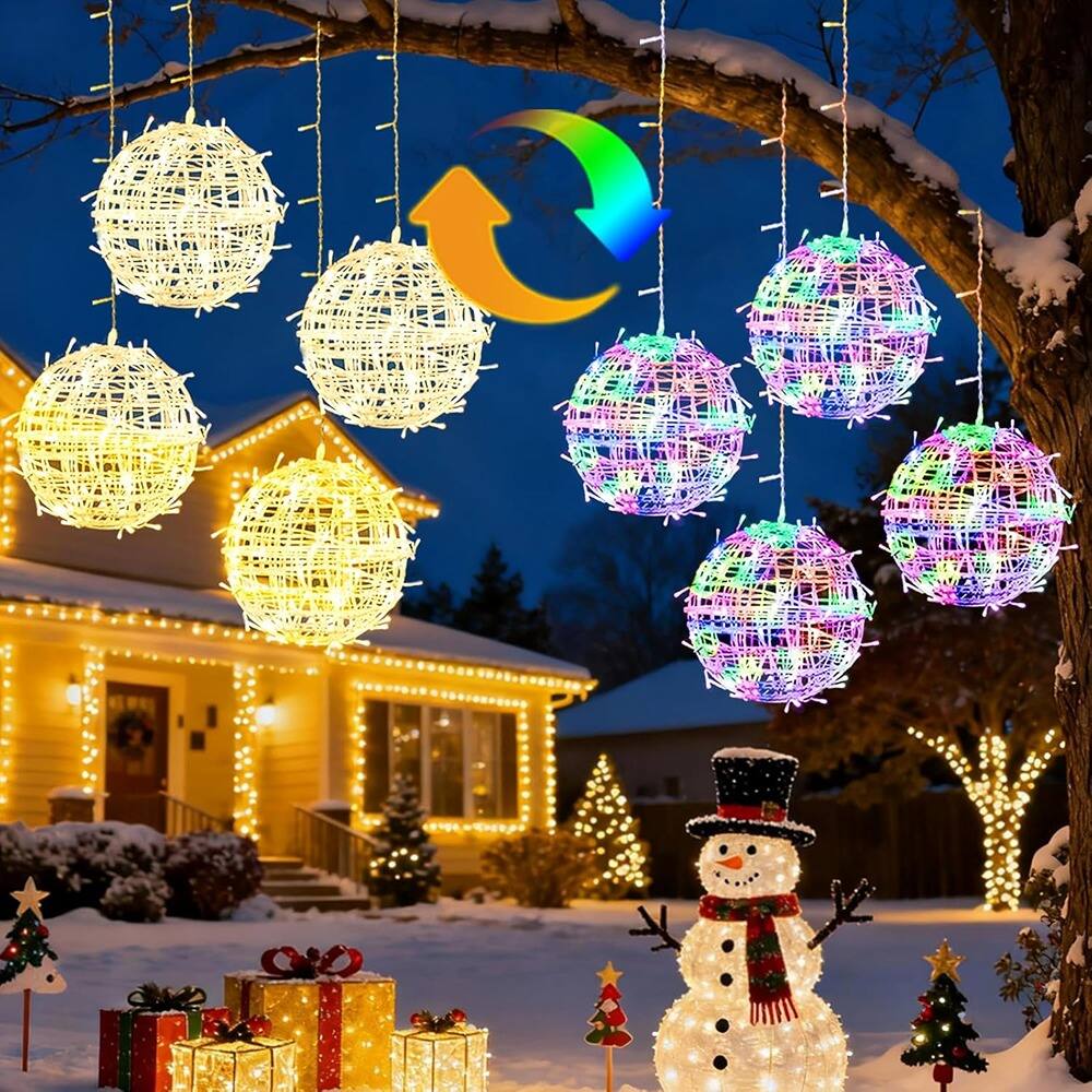 Front. RTMB - 8-Pack 7" Outdoor Christmas Light Balls with Remote and Timer, Color-Changing Hanging Globe Lights for Yard and Patio - RGB+Warm White.