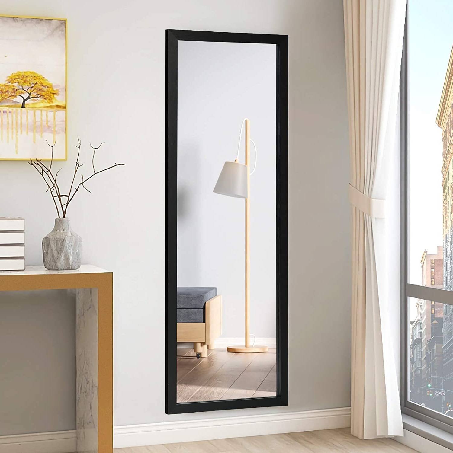 Left. Hivvago - Hivvago Black Full Length Bedroom Mirror with Over the Door or Wall Mounted Design - Black.