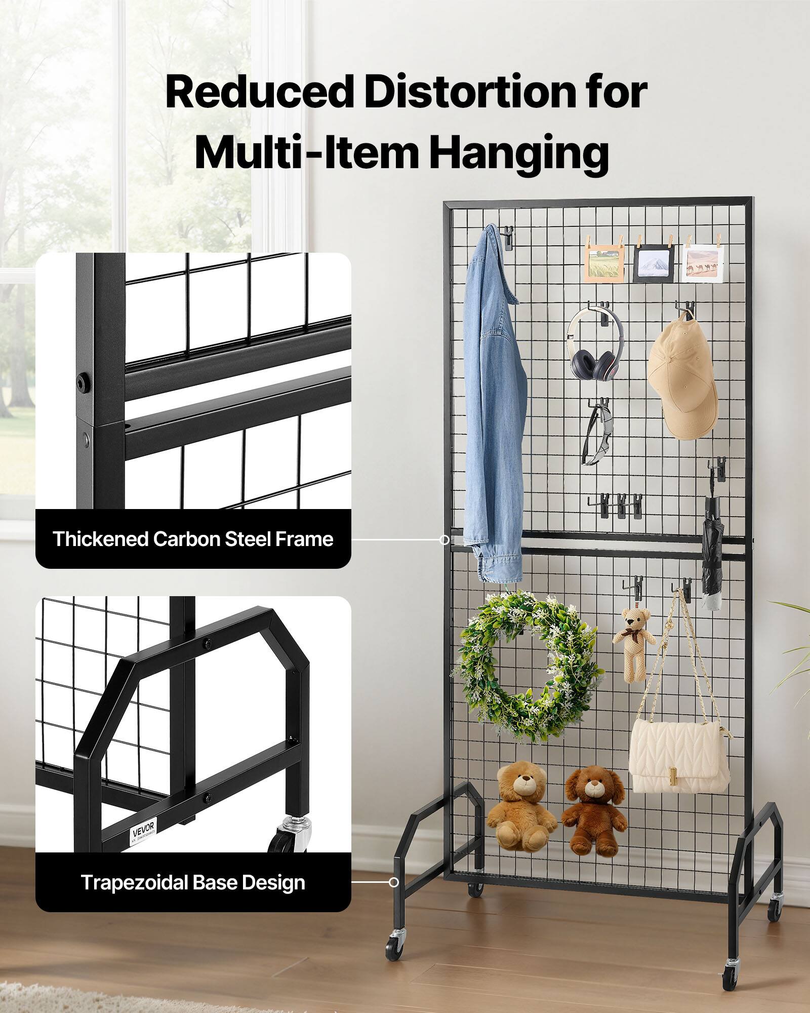 Reduced Distortion for Multi-Item Hanging

Thickened Carbon Steel Frame

Trapezoidal Base Design