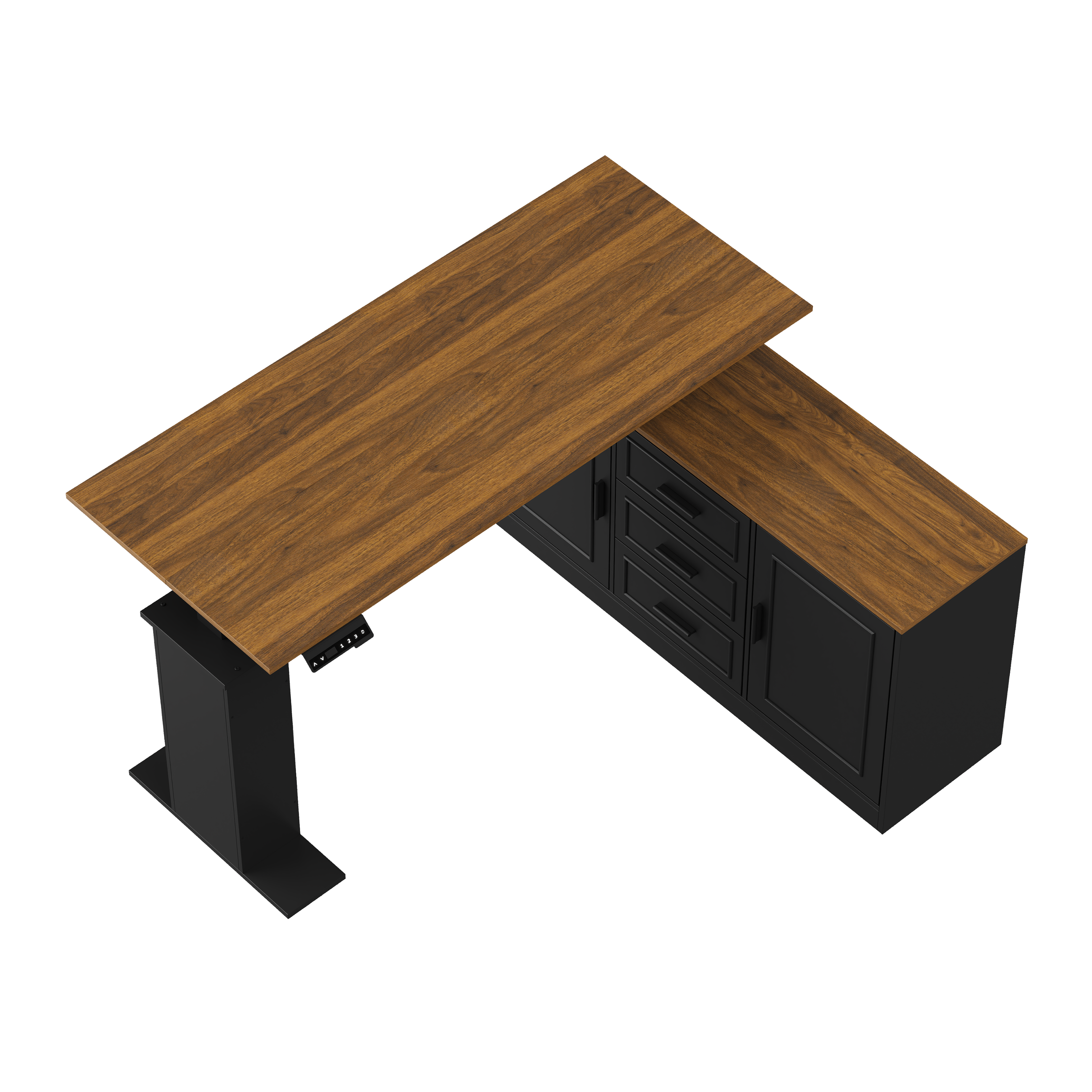 Alt View 1. Famapy - Electric Standing Desk with Storage Cabinet, 55.1" Adjustable Height Workstation, 150 LBS Capacity, Rustic Industrial - Walnut & Black.