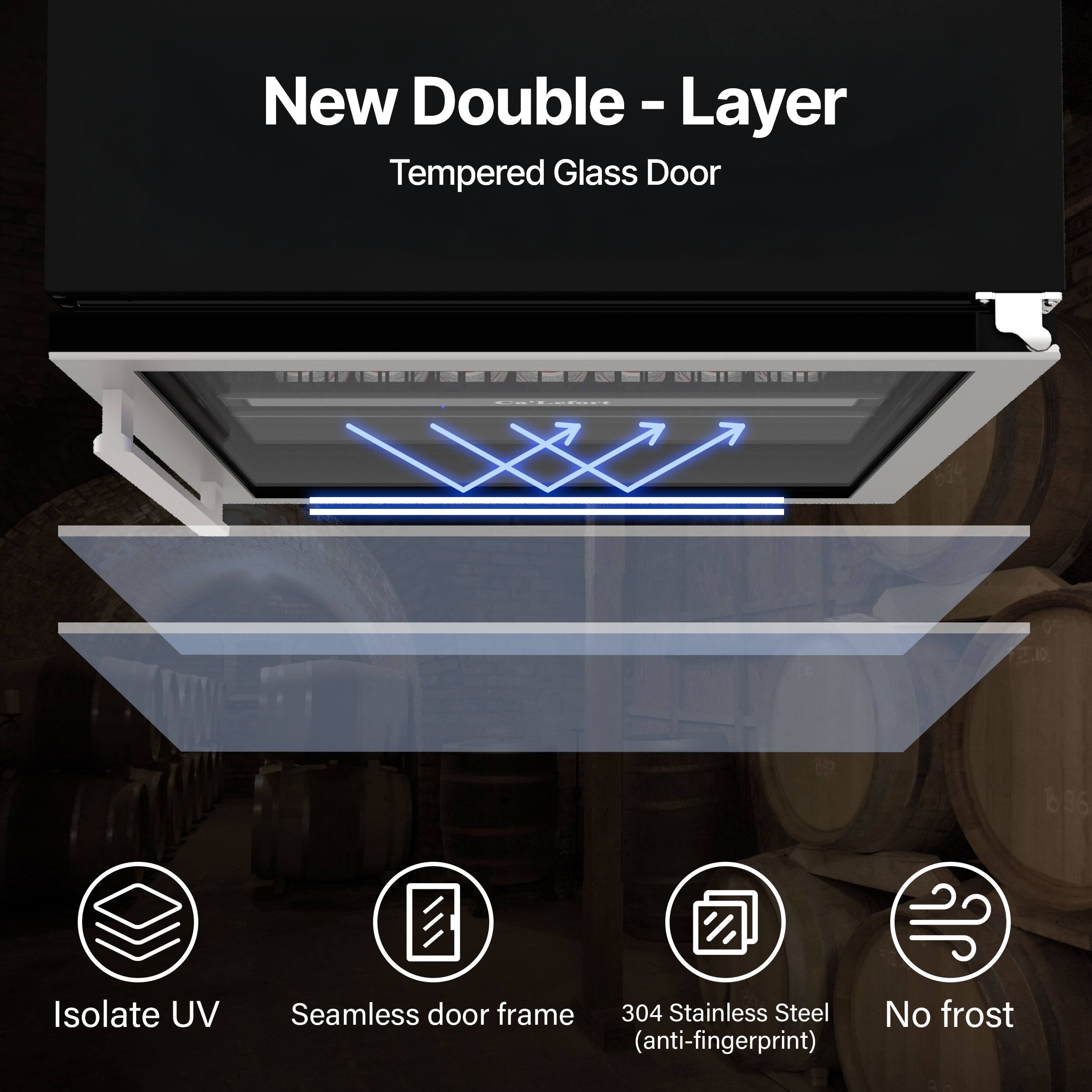 New Double-Layer Tempered Glass Door

- Isolate UV
- Seamless door frame
- 304 Stainless Steel (anti-fingerprint)
- No frost