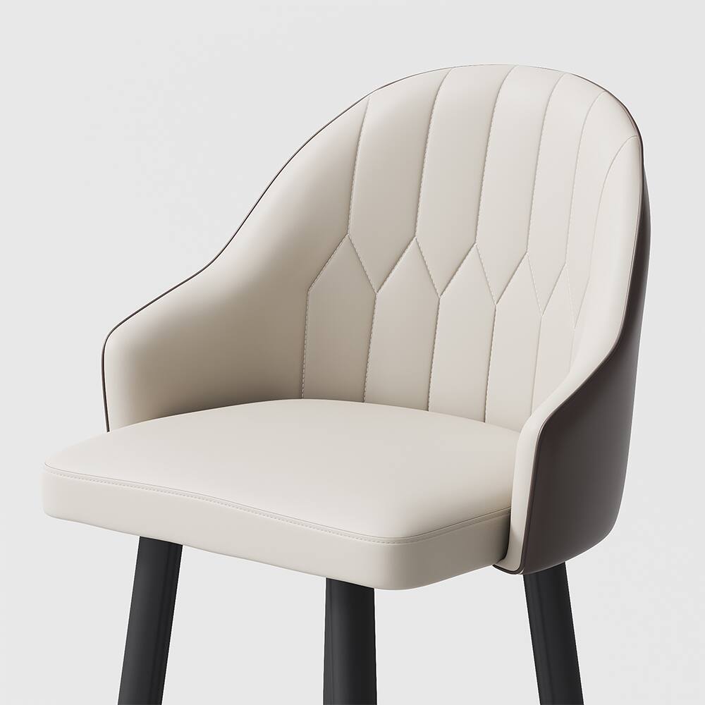 Back. POVISON - 24" Modern Counter Stools Set of 2, Leather Bar Stools with Backs, Upholstered Bar Stools, Beige Bar Stools, Brown - Brown PU Leather.