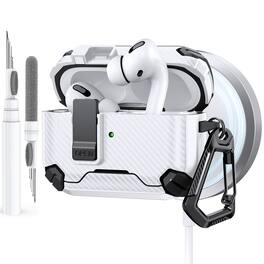 Dteck - Case for Airpods Pro 3rd Gen (2025) with Magnetic Lock,Compatible with Mag Safe,Carbon Fiber Texture Cover + Carabiner - White