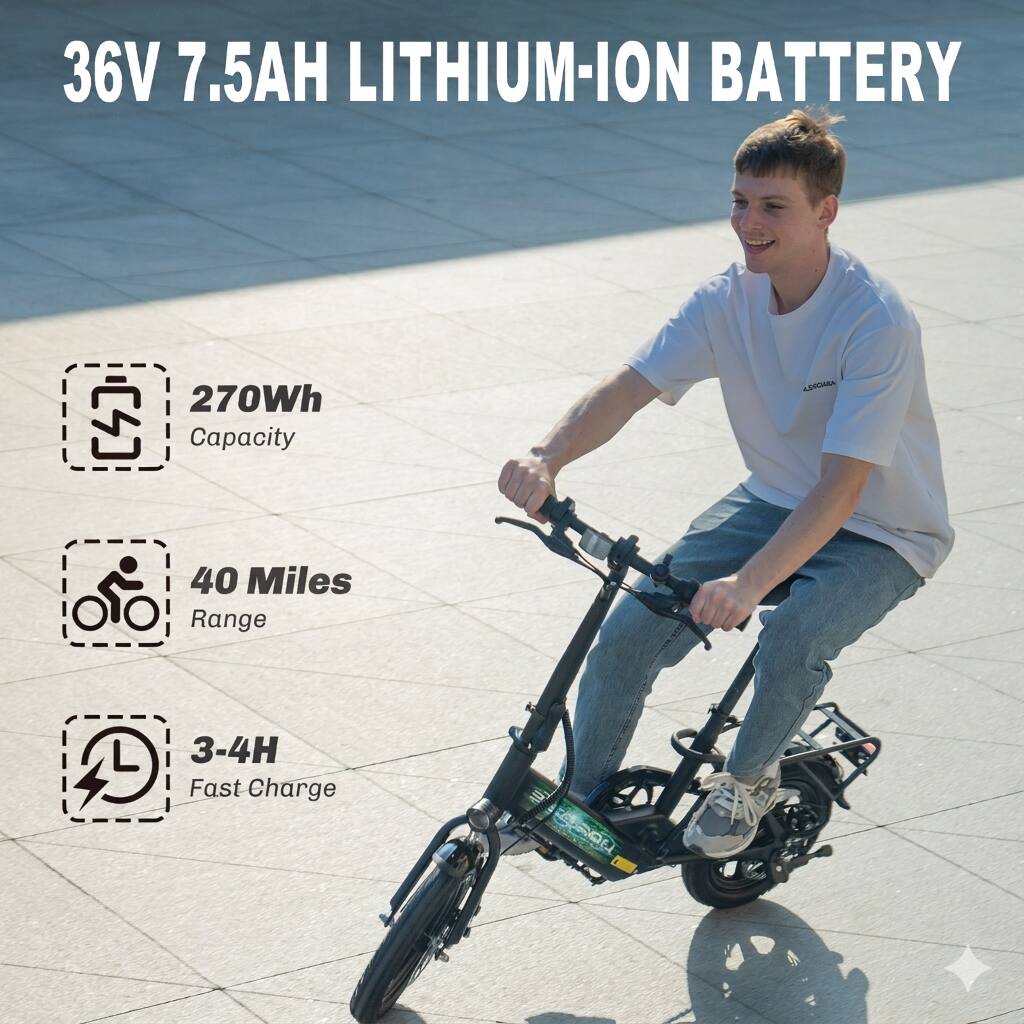 36V 7.5AH LITHIUM-ION BATTERY

- 270Wh Capacity
- 40 Miles Range
- 3-4H Fast Charge
