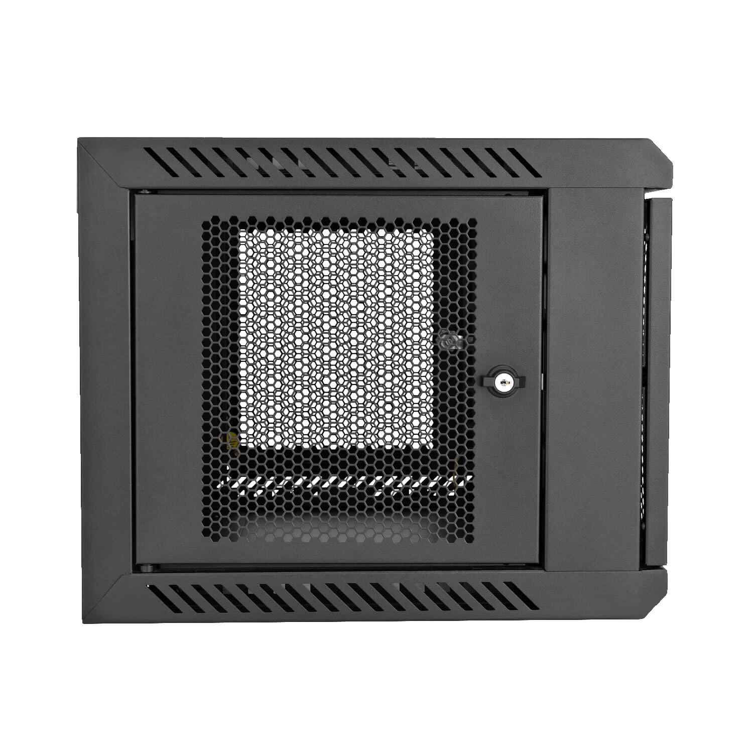Alt View 4. V7 - RMWC6U-1N 6U Wall-Mount Rack Cabinet, Preassembled, Vented Door, Adjustable Rails, Cold-Rolled Steel, 5-Year Warranty - Black.
