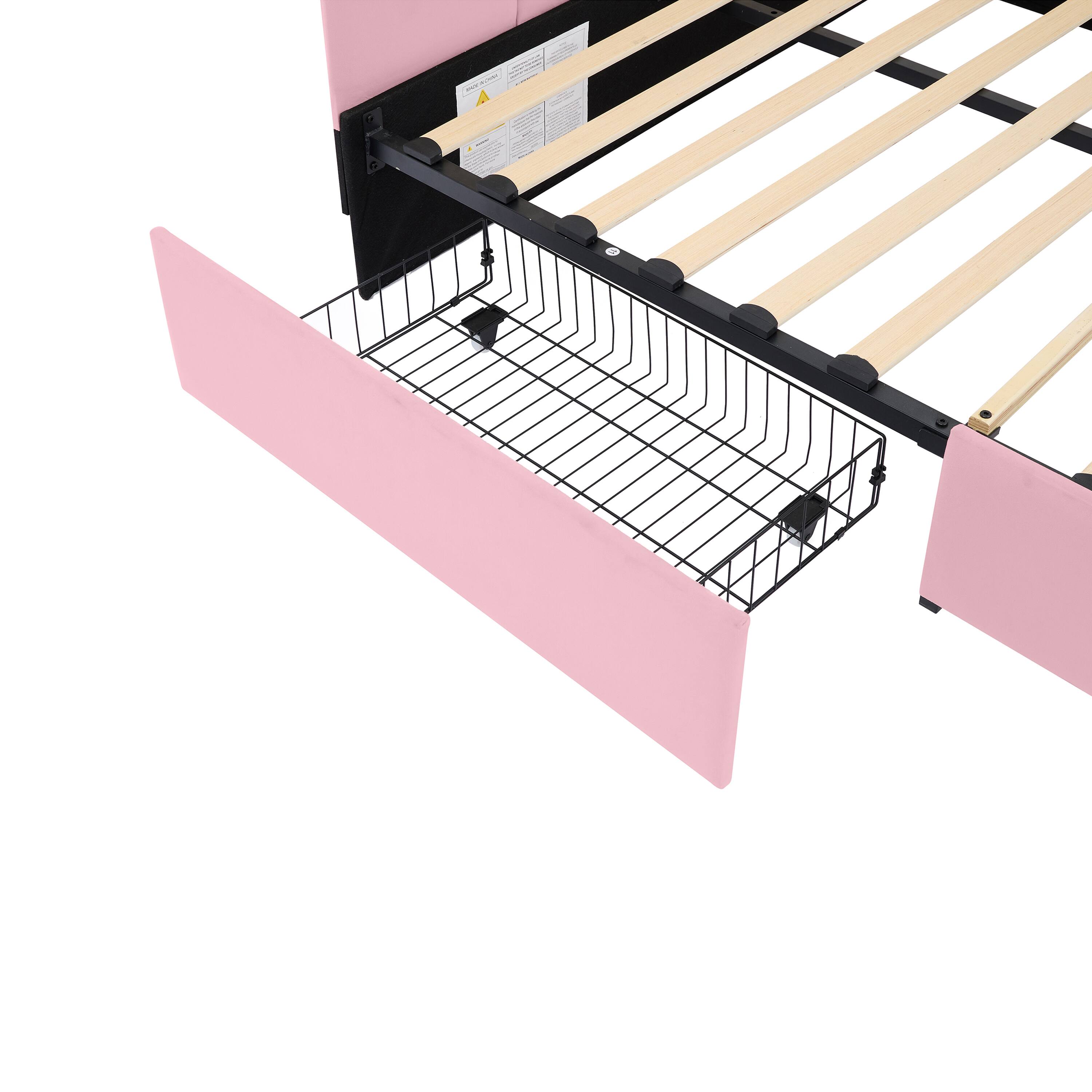 Alt View 7. Tiramisubest - Full Size Upholstered Daybed with 2 Drawers,Velvet Sofabed with Soft Fabric Headboard, No Box-spring Needed, Pink - Pink.