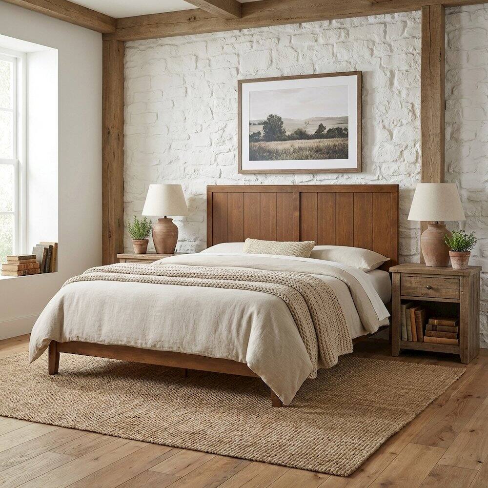 Angle. FurniFact - Wood Queen Headboard with Classic Design and Durable Construction - Brown.