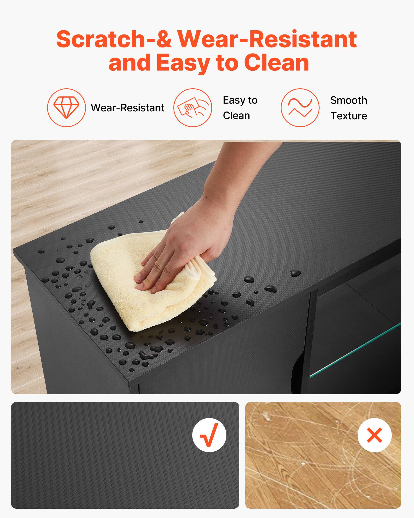 The text on the image is: "Scratch-& Wear-Resistant and Easy to Clean."