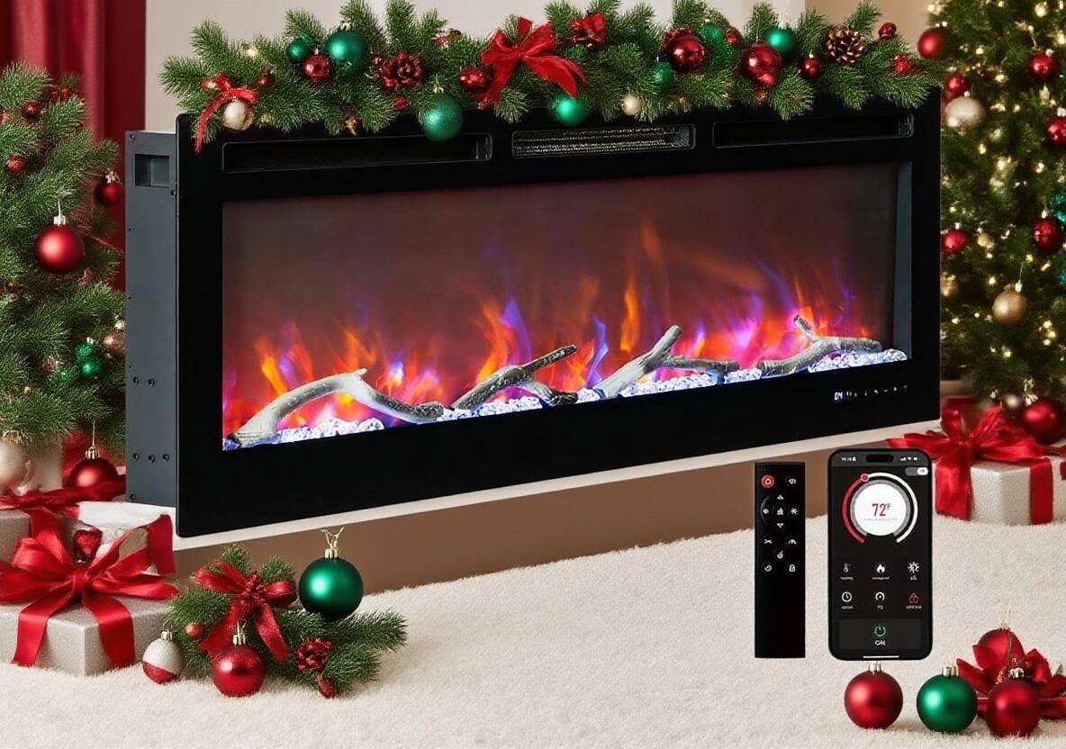 Front. GARVEE - 50" Recessed or Wall Mounted Electric Fireplace, WiFi & Alexa, Led Touch Screen.