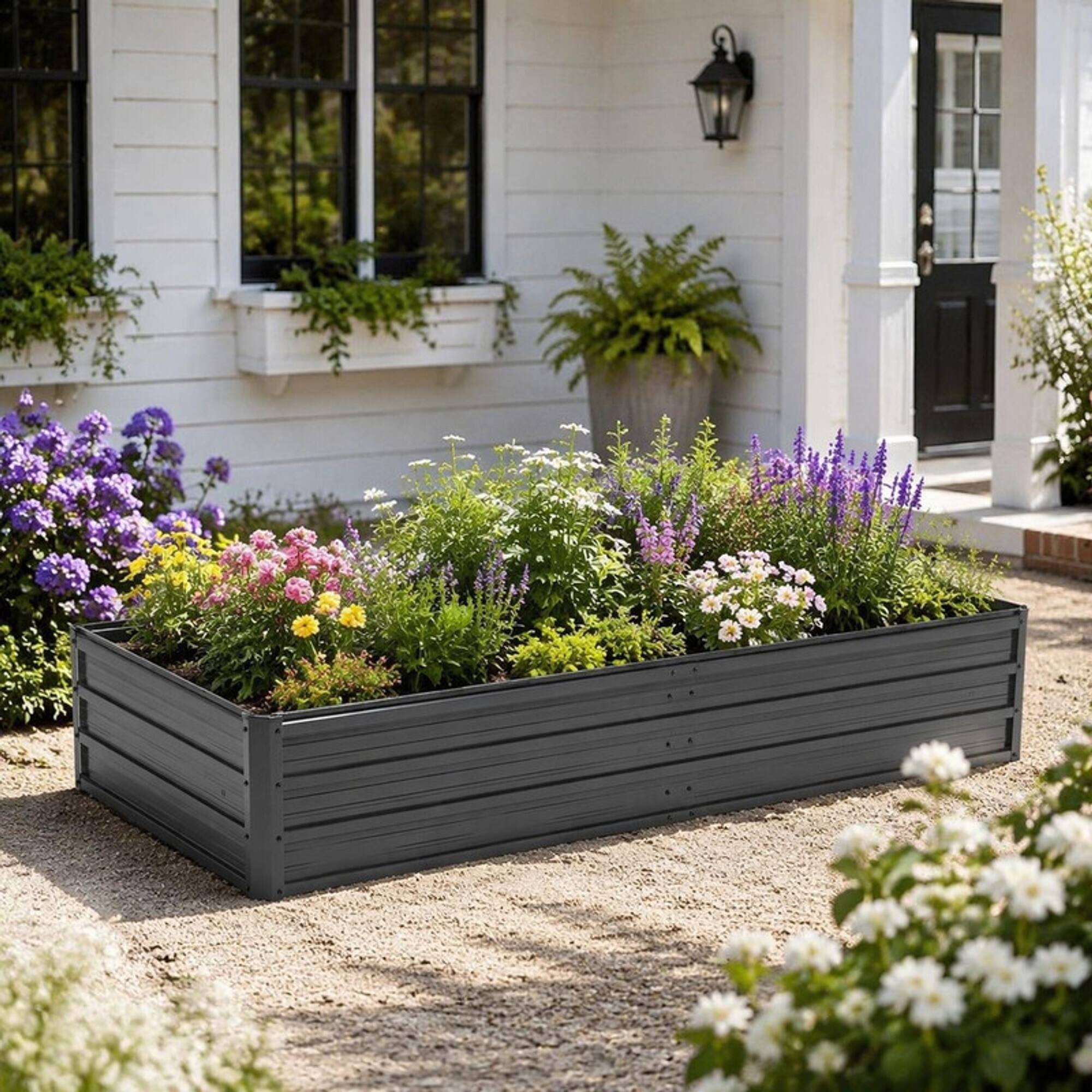 Angle. RYHNUYNE - 6x3x1 FT Metal Raised Garden Bed – Reinforced Galvanized Rustproof Colored Steel Planter Box for Vegetables - Black.