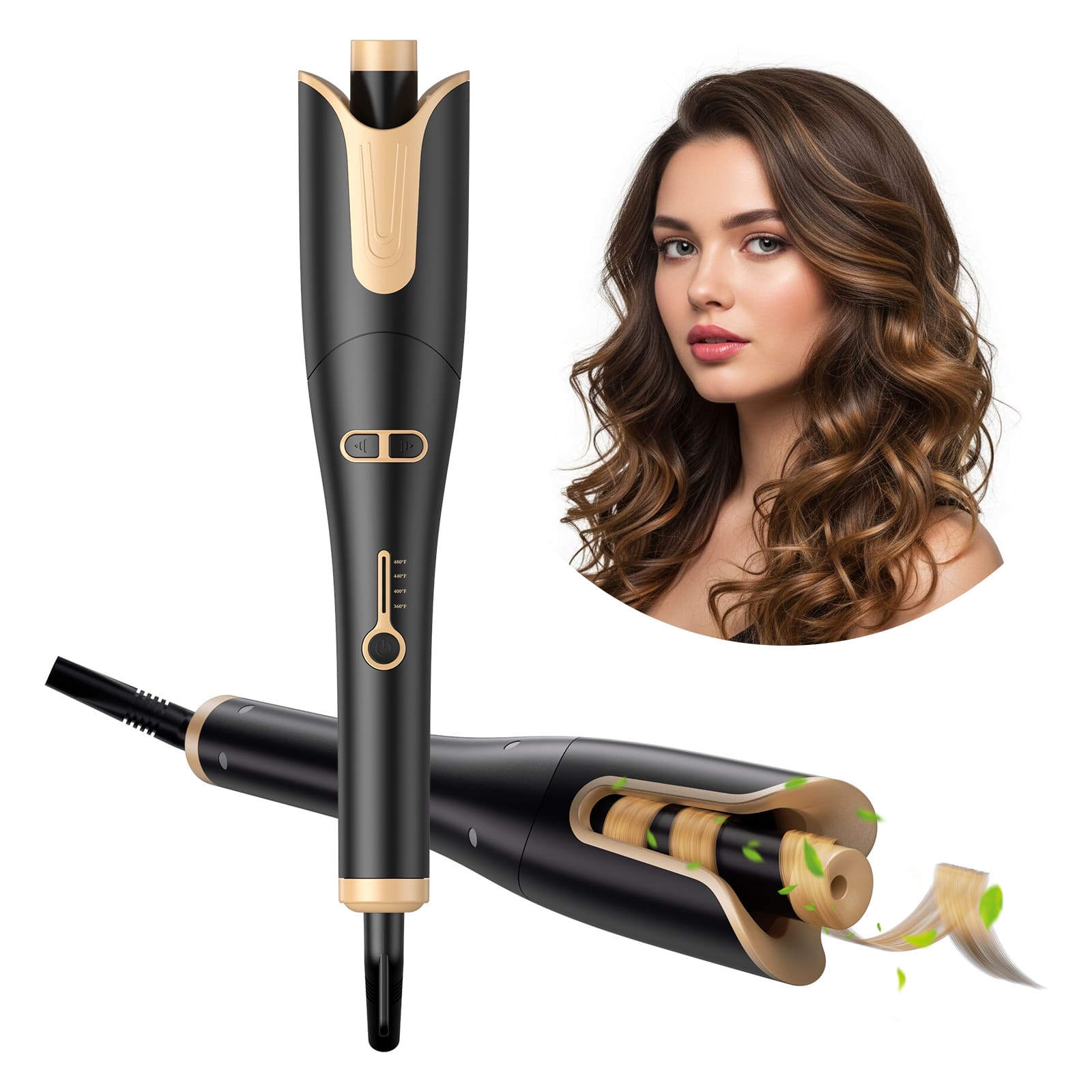 Teendow - Automatic Curling Iron with 1" Barrel, Ceramic Auto Rotating Hair Curler, 4 Temps & 3 Timer,Anti-Tangle, Auto Shut-Off - Black