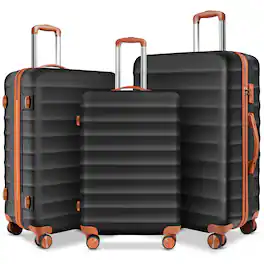Sugift - 3-Piece Hardshell Spinner PC+ABS Luggage Set with TSA Lock, YKK Zippers & Spacious Organized Interior - Black