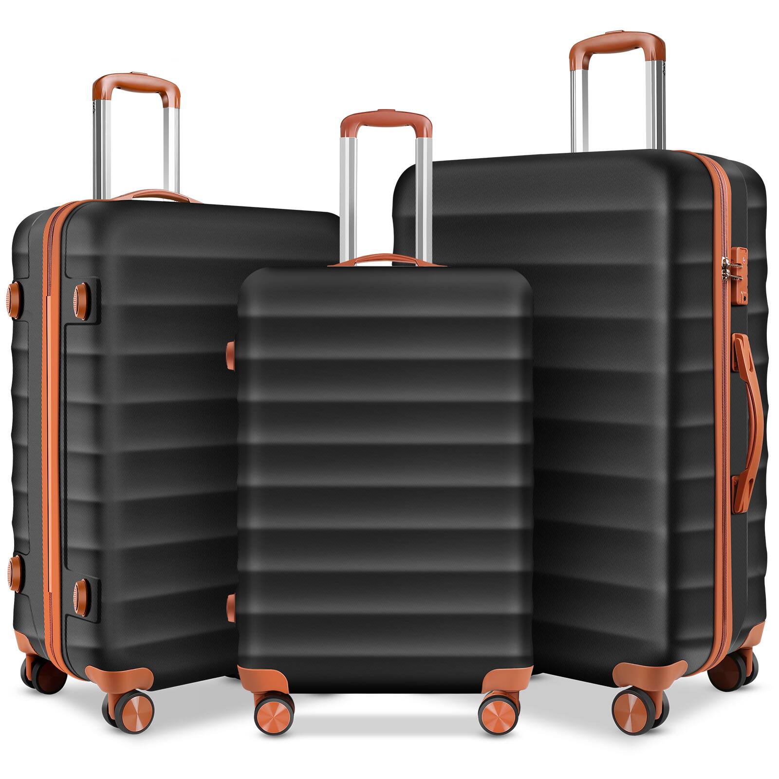 Front. Sugift - 3-Piece Hardshell Spinner PC+ABS Luggage Set with TSA Lock, YKK Zippers & Spacious Organized Interior - Black.