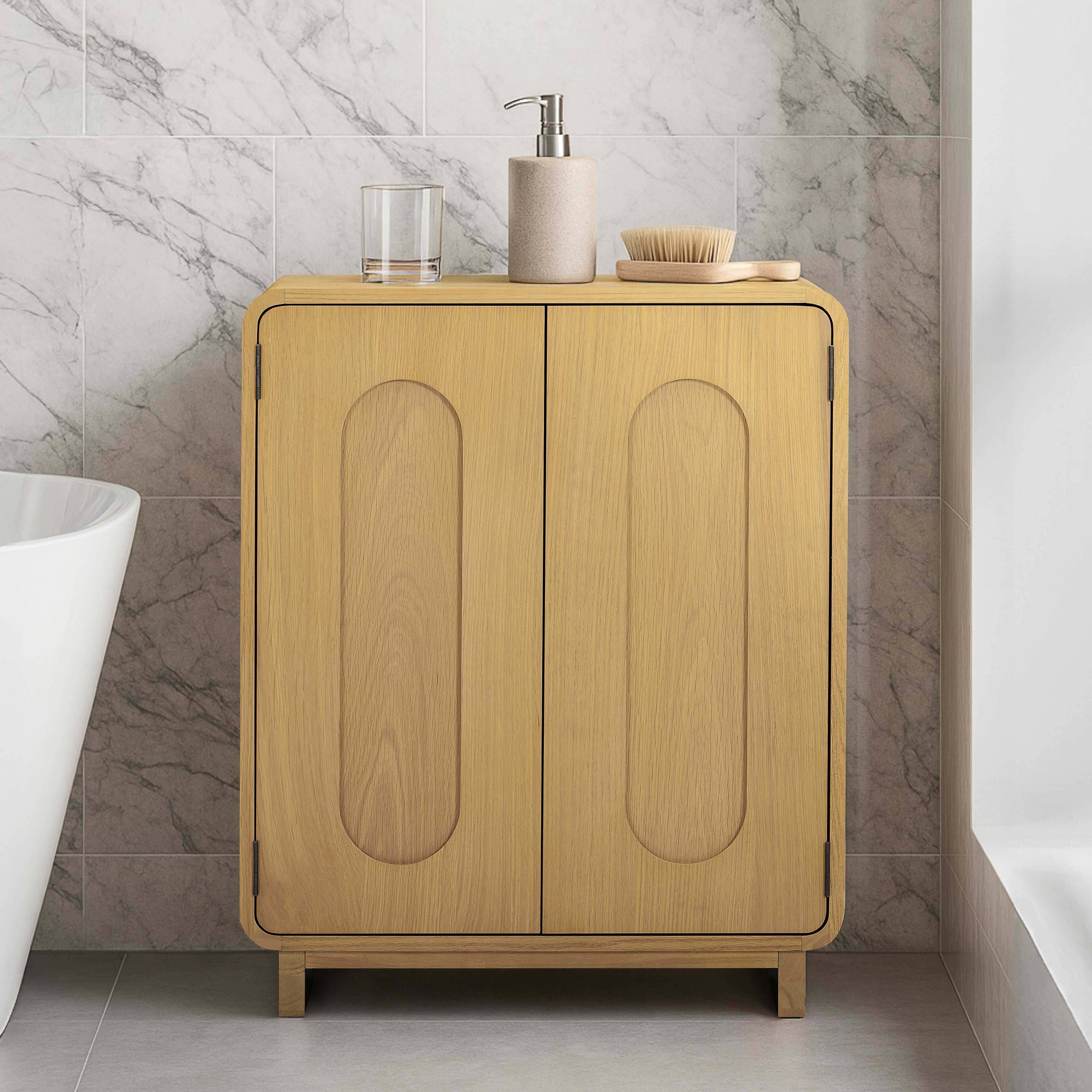 Alt View 3. Teamson Home - Oak Veneer Multi Purpose Storage Accent Cabinet with Solid Wood Frame - Natural.
