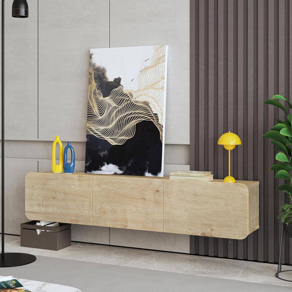 Left. Atelier Mobili - Modern Floating TV Stand Wall Mounted for 80 Inch TV, Oak - Oak.