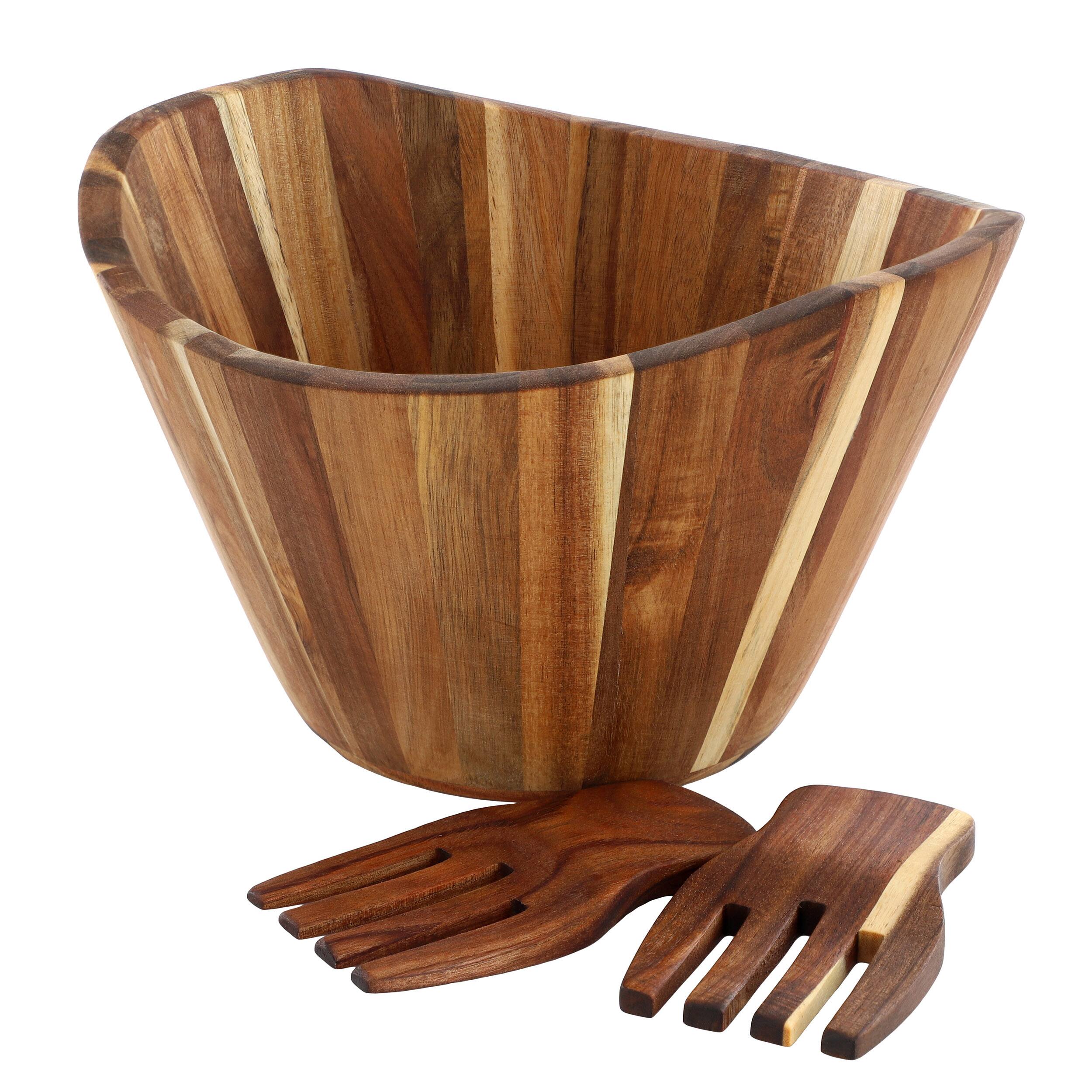 Alt View 6. MegaChef - MegaChef Large Acacia Wood Salad Bowl with Serving Utensils - Brown.