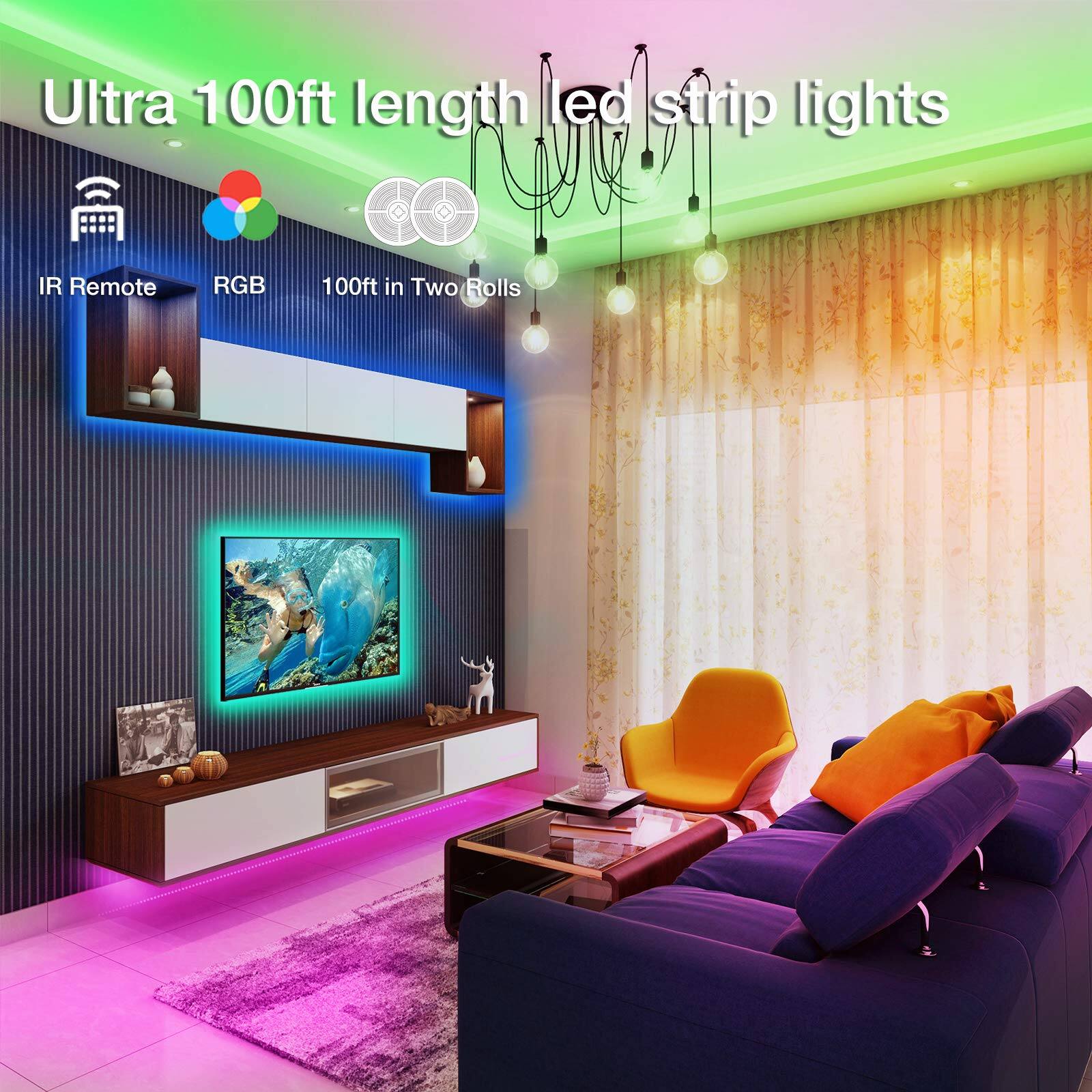 Ultra 100ft length LED strip lights IR Remote RGB 100ft in Two Rolls