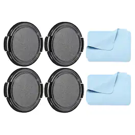 Unique Bargains - 4pcs 49mm Sides Pinch Lens Cap with Cloth for Nikon/Fujifilm/Pentax/Leica - Black