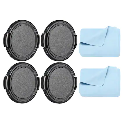 Front. Unique Bargains - 4pcs 49mm Sides Pinch Lens Cap with Cloth for Nikon/Fujifilm/Pentax/Leica - Black.