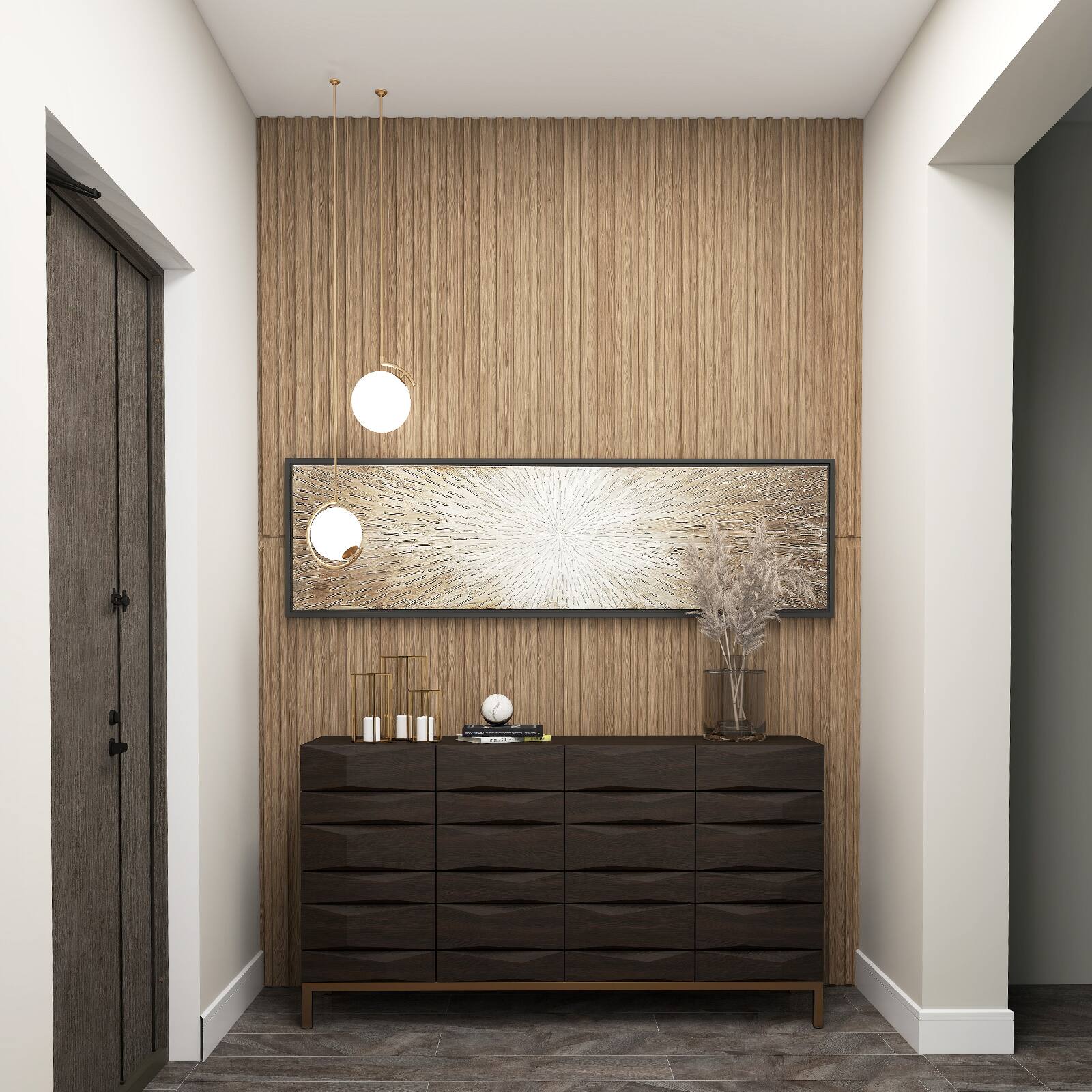 Alt View 4. Costway - Costway 24-Pack PVC Slat Wall Panels, 3D Fluted Panels for Interior Wall Decoration - Walnut.